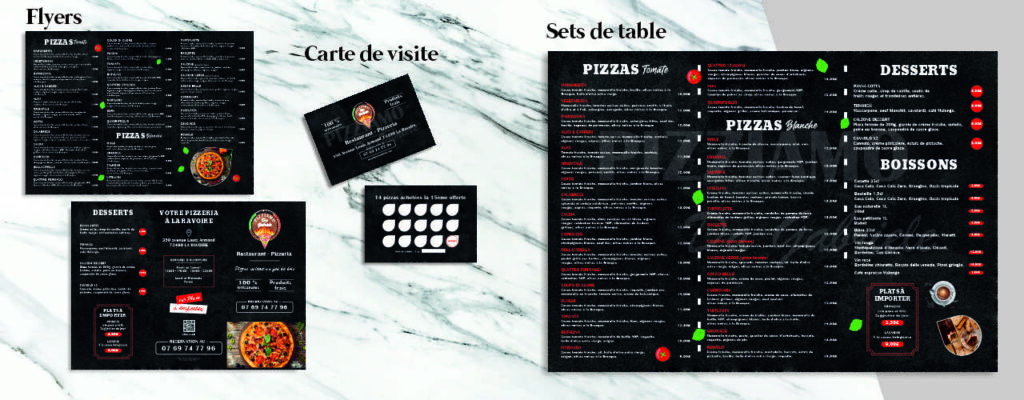 Flyers, carte de visite, set de table